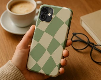 Sage Green Checkered iPhone Case – Checkered Pattern Phone Cover and Protective Case