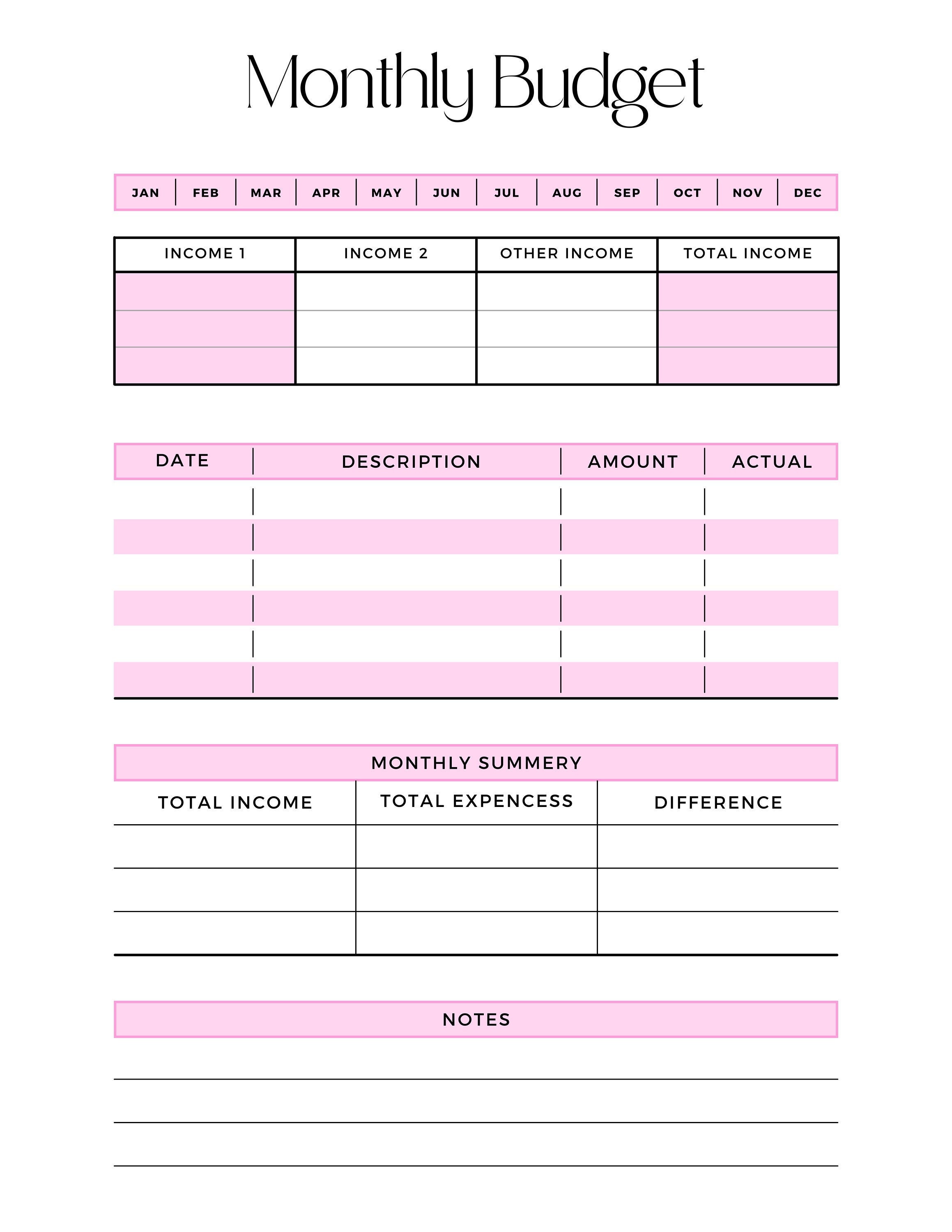 Aesthetic Pink Budget Template, Digital Budget Planner, Budget Binder Aesthetic Pink Budget Template, Digital Budget Planner, Budget Binder