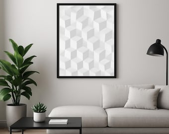 White Geometric Poster – Minimalist Wall Art Print – Modern Abstract Home Decor – Unframed Art Print