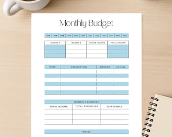 Aesthetic Blue Budget Template, Digital Budget Planner, Budget Binder, Monthly Budget Template, Budget Planner Printable, Budget Savings