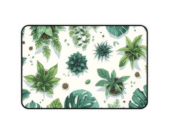 Green Succulent Pattern Desk Mat | Plant Illustration Mouse Pad