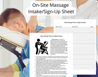 On-Site Massage Therapy Intake Form, Sign-up sheet, Chair Massage Intake Form, Waiver,