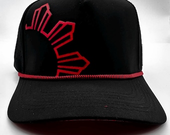 Philippines Filipino Curved Red Rope Brim islands Rising Sun Leather  3 stars and sun Rare snapback Hat