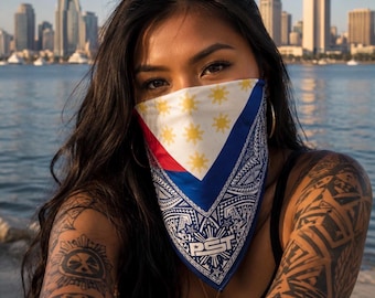 Philippines Filipino Tribal Bandana 22” x 22” 3 Stars and Suns Made in USA