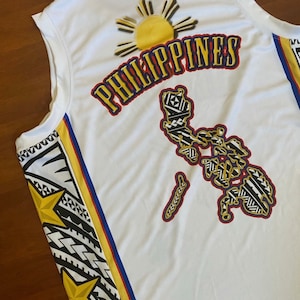 Philippines Filipino Tribal White Traditional 3 Stars and Sun Basketball Jersey