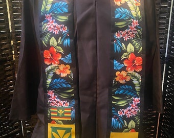 Hawaii Hawaiian Ohana Floaral  Kanaka Graduation Stole