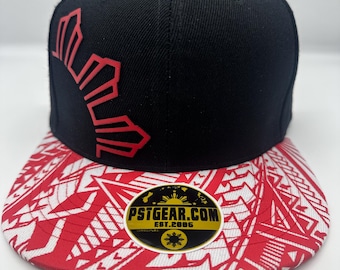 Philippines Filipino Tribal Red Brim islands Rising Sun Leather  3 stars and sun Rare snapback Hat