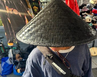 Handwoven Black Bamboo Samurai Hat Asian Cosplay Headpiece Philippines Salakot Rare Hat