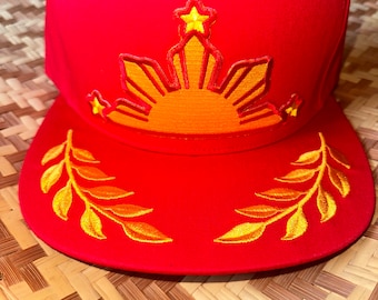 Filipino Philippines Flag Red Captain Brim Pinoy Pinay 3 stars and sun Strapback Hat New