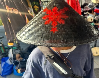 Handwoven Black Bamboo 3 Stars and Sun Salakot Samurai Hat Asian Cosplay Headpiece Philippines Rice Rare Hat