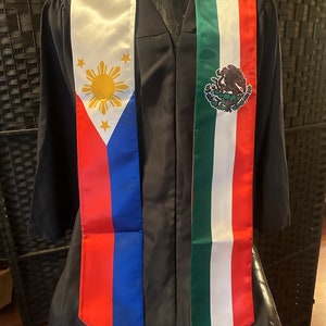 Philippines x Mexico Mestiso Filipino Mexican Hispanic 3 Stars and Sun Graduation Stole MADE IN USA