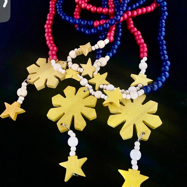 Philippines Filipino 3 Stars and Sun wood hand carved Graduation Stole MADE IN Philippines necklace