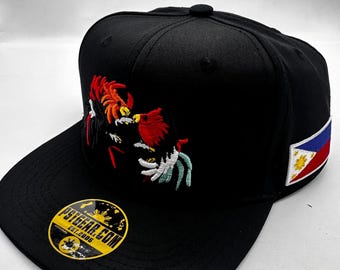 Filipino Hawaii Guam Philippines Rooster Cockfight Chicken Adobo 3 stars and sun Black Border Hat