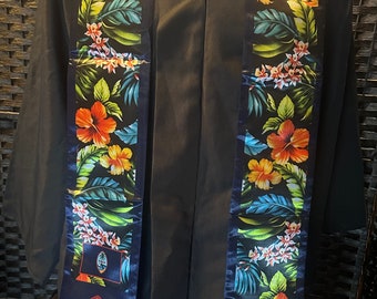 Guam Chamorro Chamorrita Chamoru Graduation floral Blue 2025 Stole MADE IN USA
