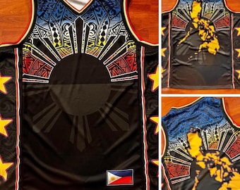 Philippines Filipino Tribal Faded  3 Stars and Sun Basketball Shirt Jersey
