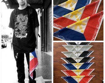 Philippines Filipino Flag Traditional Banig  Bandana 22” x 22” 3 Stars and Suns Made in USA