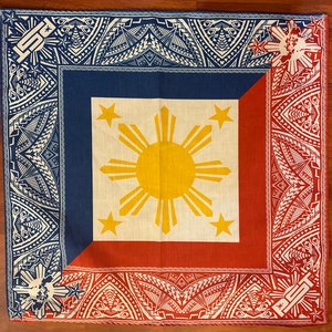 Filipijnse tribale bandana 22 x 22 inch 3 sterren en zonnen Gemaakt in de VS