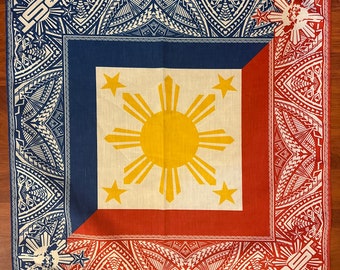 Philippines Filipino Tribal Bandana 22” x 22” 3 Stars and Suns Made in USA