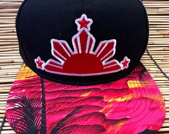 Philippines Filipino sunset Brim Red 3 Stars and Sun SnapBack hat