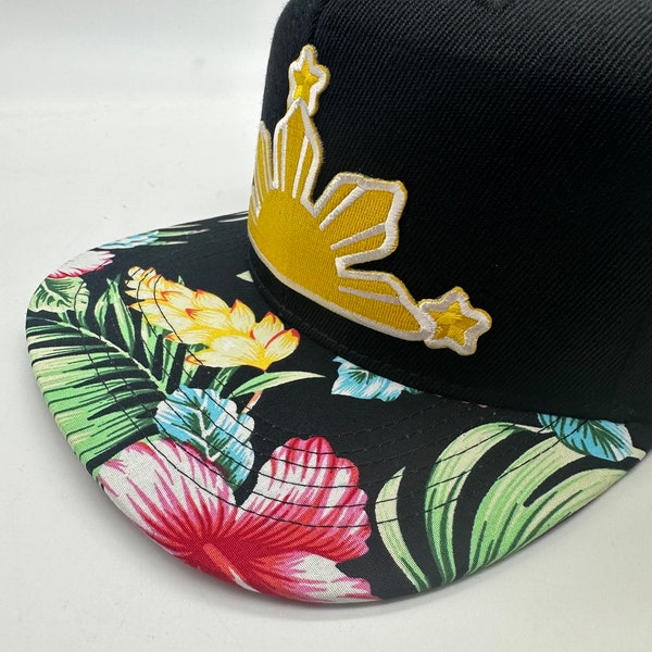 Filipino Philippines Pinoy Pinay 3 stars and sun Floral Brim Snapback Hat New