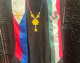 Philippines Filipino Mexico Mexican Flag Aztec 3 Stars and Sun Graduation Stole MADE IN PHilippines