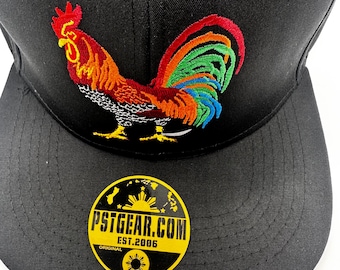 Philippines Filipino Pinoy Rooster Cockfighter Chicken Adobo 3 stars and sun Black Border Hat