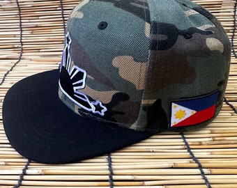 Philippines Filipino Flag Green Camo White 3 stars and sun Rare snapback pinoy pinay Hat