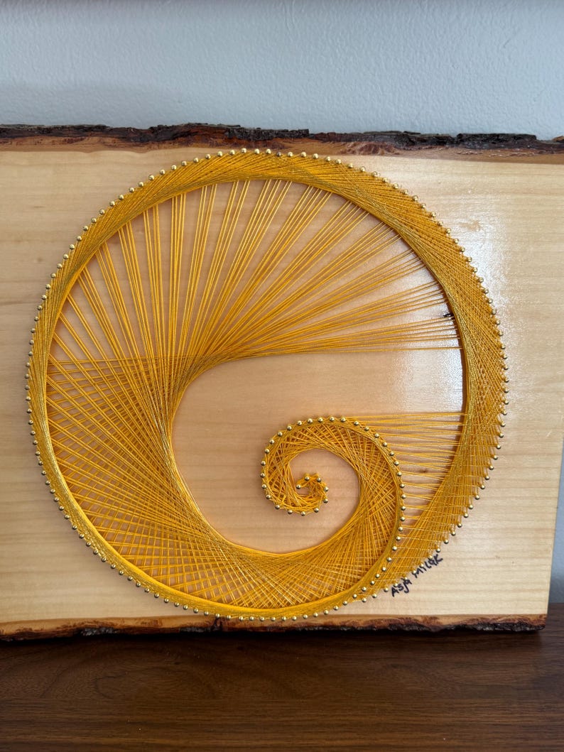 Golden Spiral String Art: Handmade Live Edge Wood, Sacred Geometry - Etsy