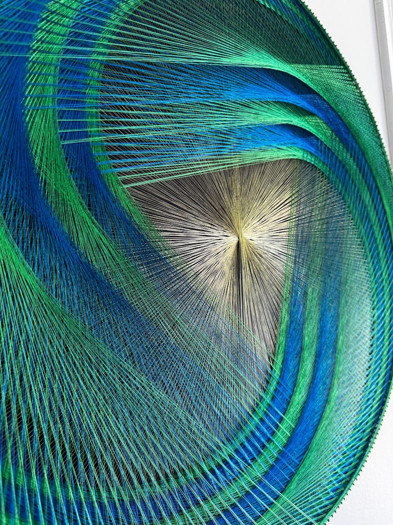 String Design Peacock Large Round String Art: Blue Green Spiral Mandala, Sacred Geometry - Etsy