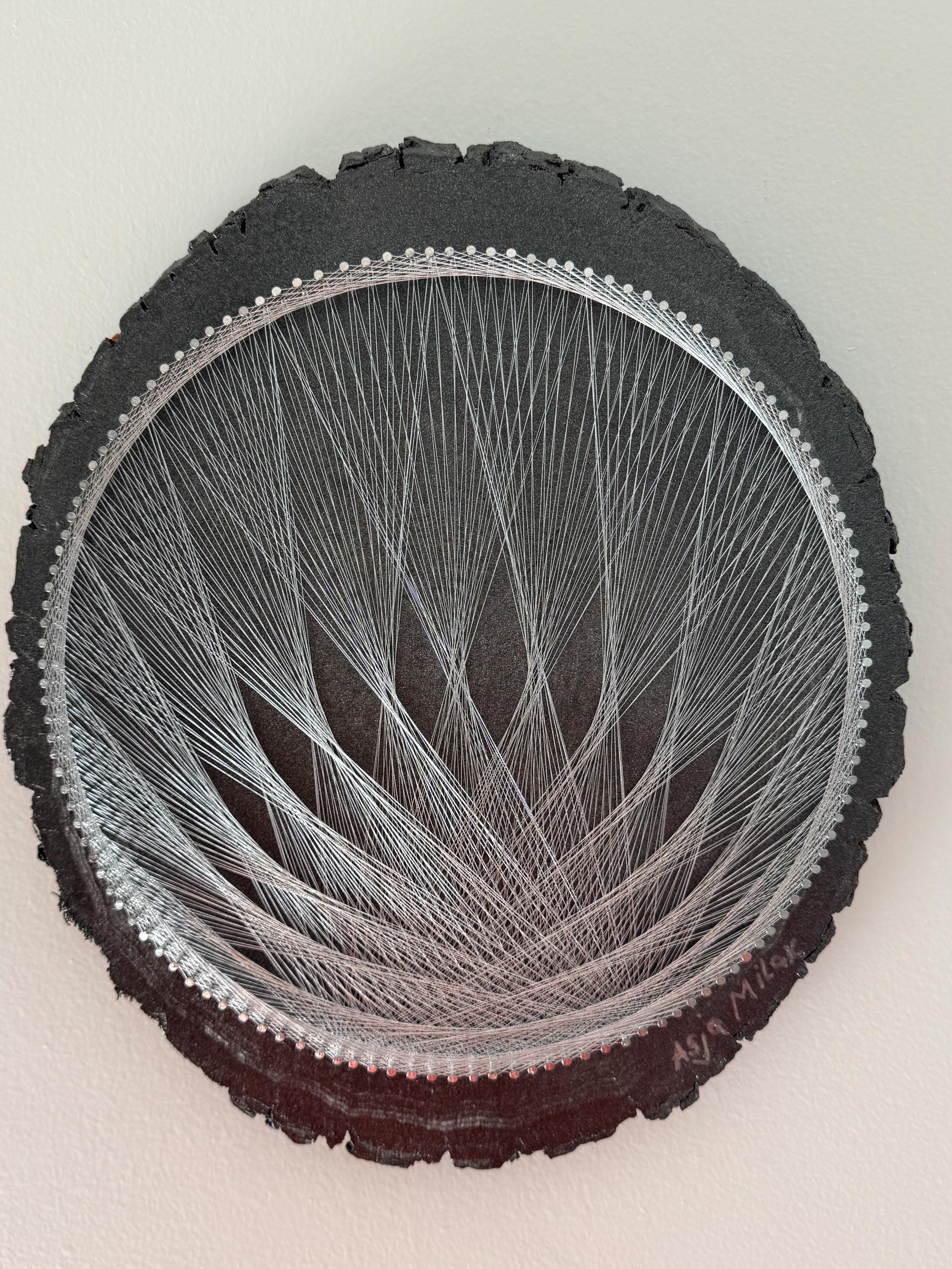Silver String Art: Handmade Geometric Flower on Black Wood - Etsy