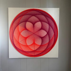 Sacred Geometry String Art Wall Décor | Handmade Magenta & Orange Mandala on Wood | Boho Meditation Room Art
