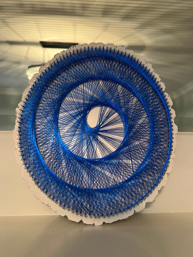 String Circular Handmade Blue Spiral String Art: Live Edge Wood Wall Decor - Etsy