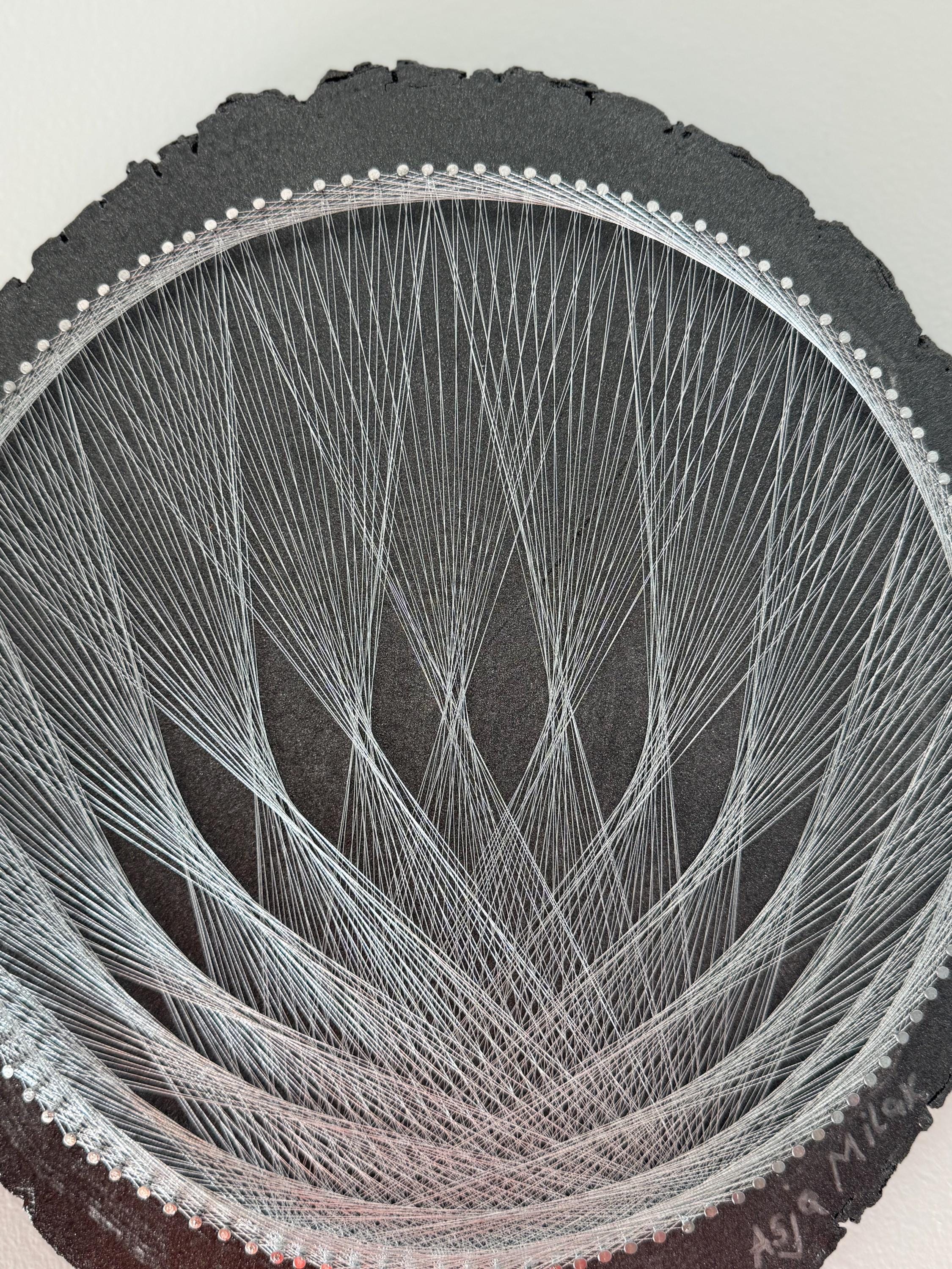 Silver String Art: Handmade Geometric Flower on Black Wood - Etsy