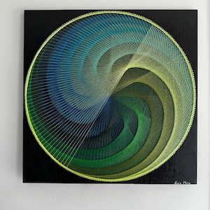 Sacred Geometry String Art in Greens & Blues / Spiral Mandala Wall Art / Meditation Room Decor / Handmade