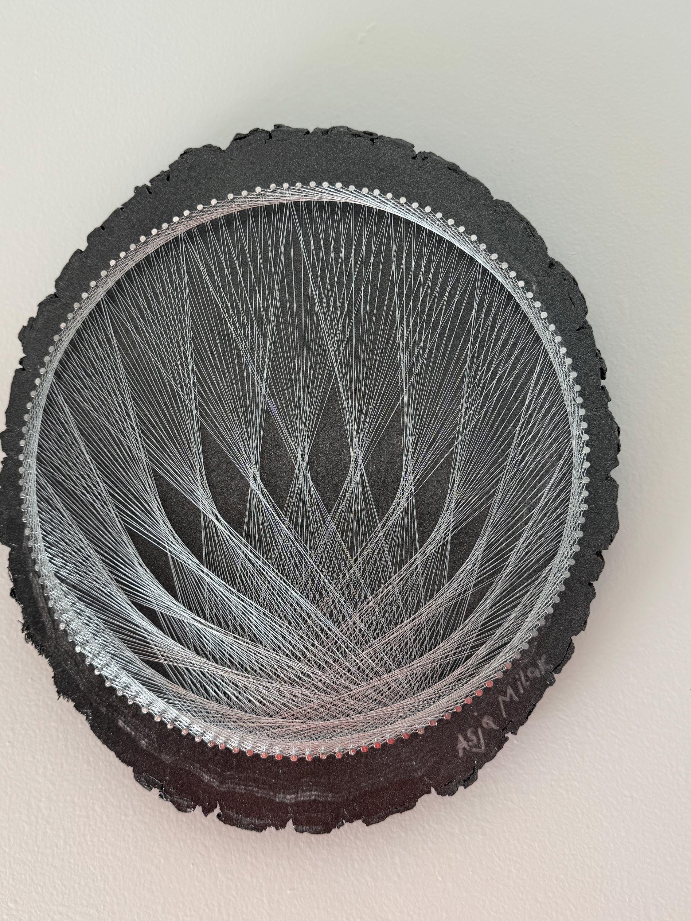 Silver String Art: Handmade Geometric Flower on Black Wood - Etsy