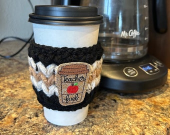 Crocheted Coffee Cozy • Chevron Teacher Fuel Cup Sleeve