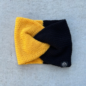Gold and Black Knit Headwrap • Double Layer Ear Warmer