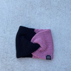 Handmade Twisted Headband: Black and Old Rose Ear Warmer