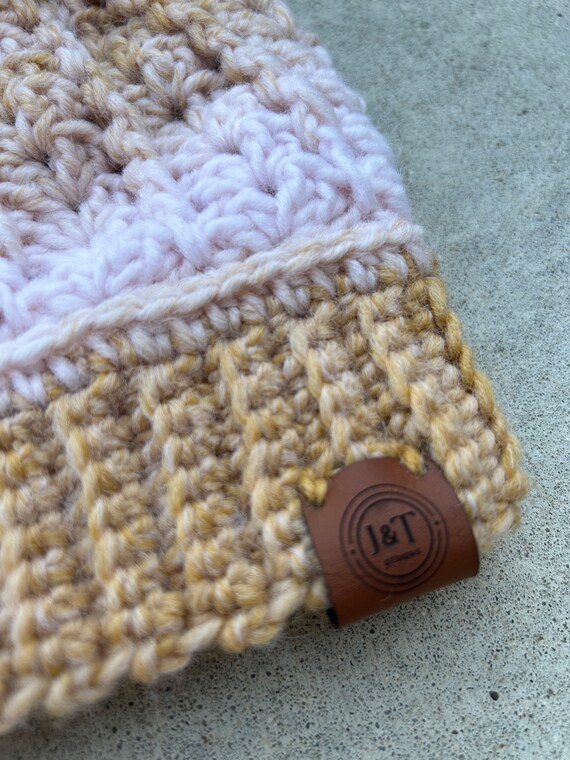 Cream and Tan Ombre Beanie • Faux Fur Pom Hat • Handmade  display picture 1