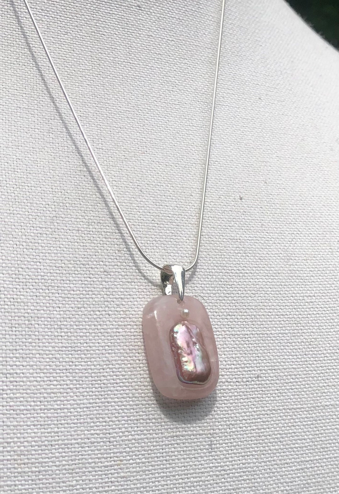 Quartz Inlay Hand Carved Rose Quartz and Pearl Inlay Pendant - Etsy