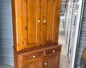 primitive 18th century 2 piece stepback cupboard