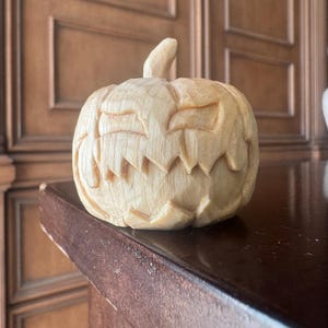 Hand-Carved Wooden Pumpkin – Jack-O’-Lantern Fall & Halloween Decor