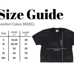 Comfort Colors 3023CL Size Chart, Short Sleeve Boxy Shirt, Sizing Guide, Black CC