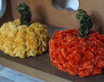 Crocheted Pumpkins Fall Decor Small Pumpkins Velvet Yarn Orange & Yellow