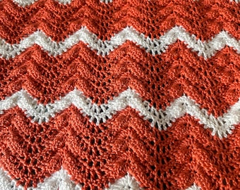 Comfy Handmade  Crocheted  Blanket / Persimmon Ripple crocheted blanket /  simply soft yarn