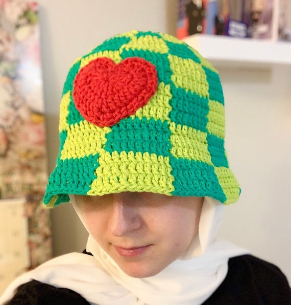 Crochet Cotton Bucket Hat Checkered 