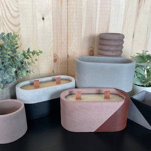 Large Organic Beeswax Wood Wick Cement Candles | Essential Oils | Clean Burning | All Natural | Plastic Free | Recyclable | Eco Friendly