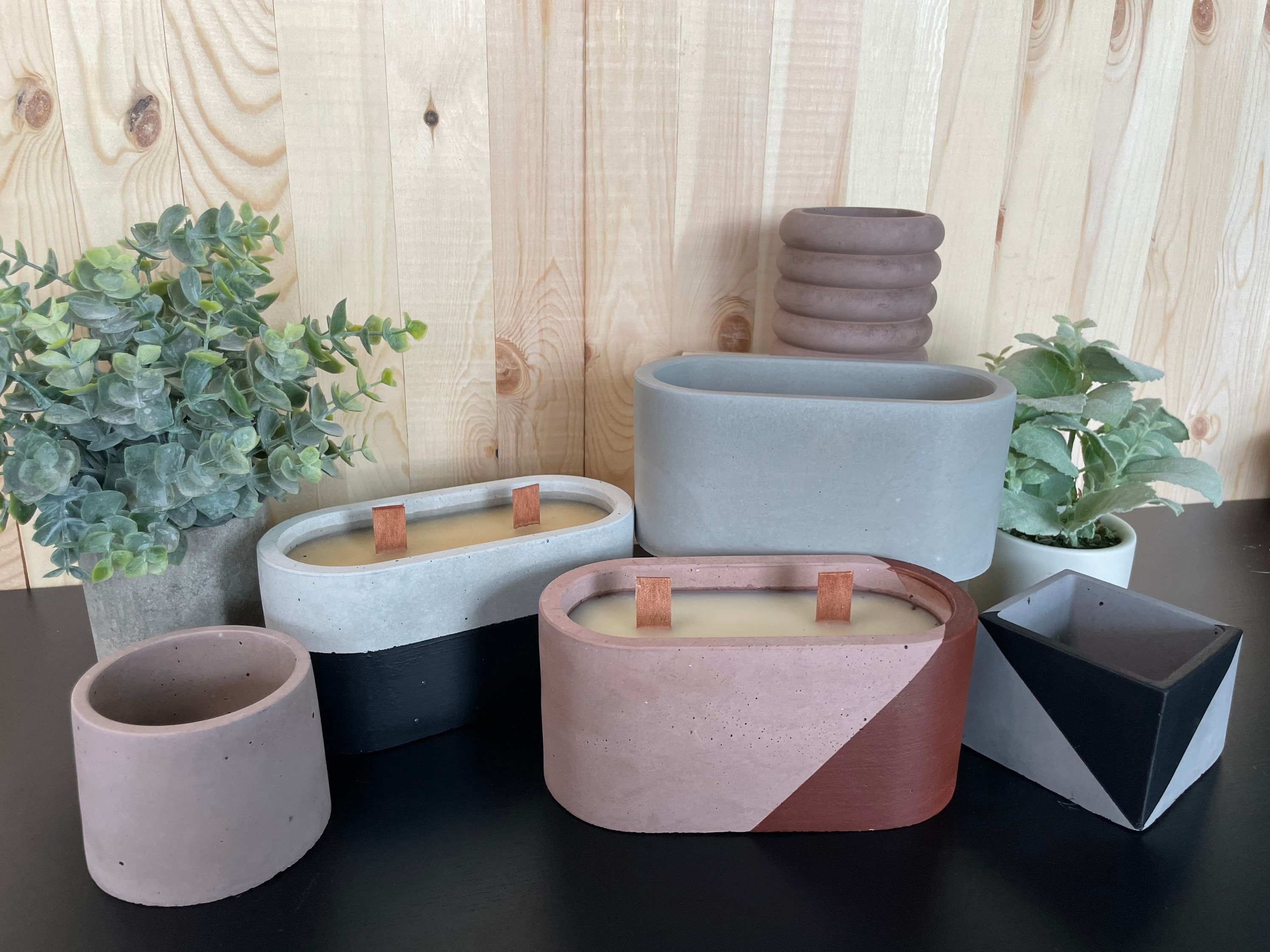 Large Organic Beeswax Wood Wick Concrete Candles Plastic Free All