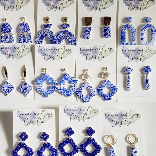 Santorini Collection | Polymer clay earrings | Blue and white earrings
