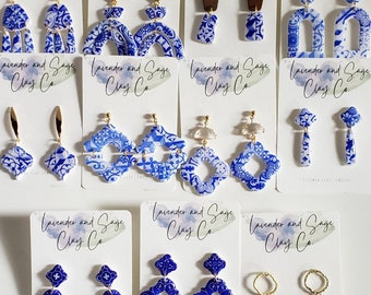 Santorini Collection | Polymer clay earrings | Blue and white earrings